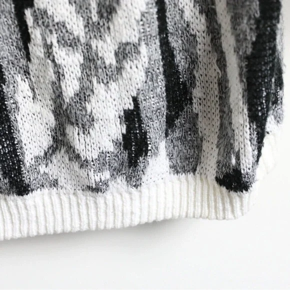 Vintage oversized knit sweater abstract print Helen Harper grey M medium top - Picture 5 of 6